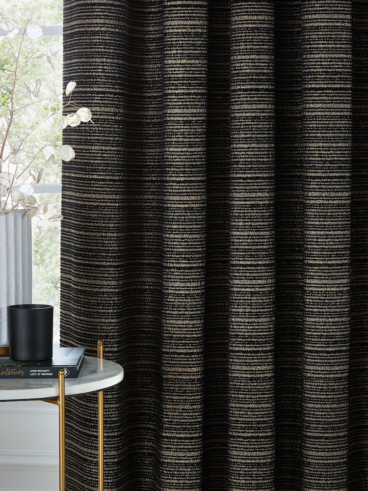 Paoletti Black Jupiter Chenille Jacquard Eyelet Curtains - Image 4 of 4