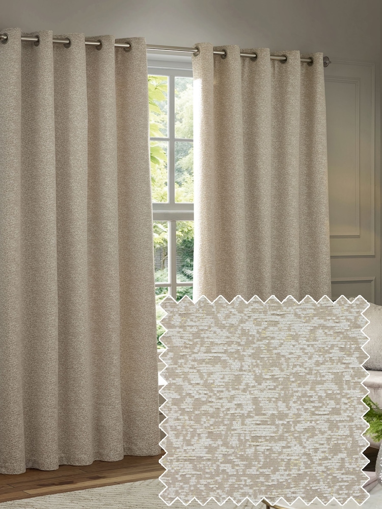 Paoletti Natural Galaxy Chenille Room Darkening Eyelet Curtains - Image 1 of 6 Paoletti Natural Galaxy Chenille Room Darkening Eyelet Curtains - Image 1 of 6