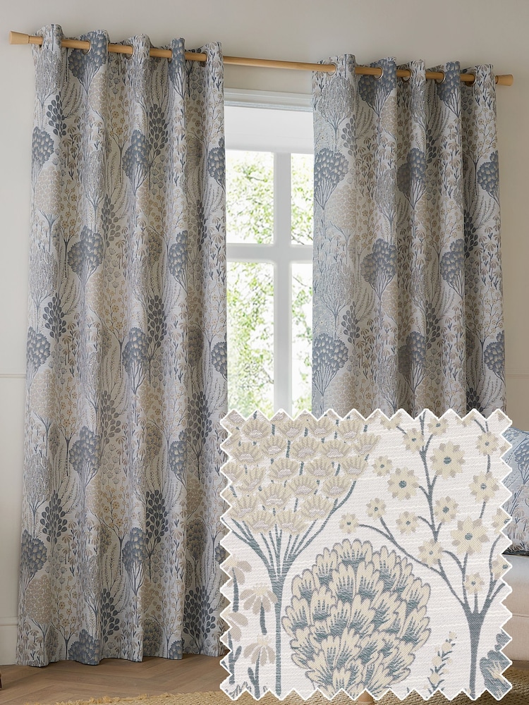 Wylder Blue Ophelia Floral Jacquard Eyelet Curtains - Image 1 of 6 Wylder Blue Ophelia Floral Jacquard Eyelet Curtains - Image 1 of 6