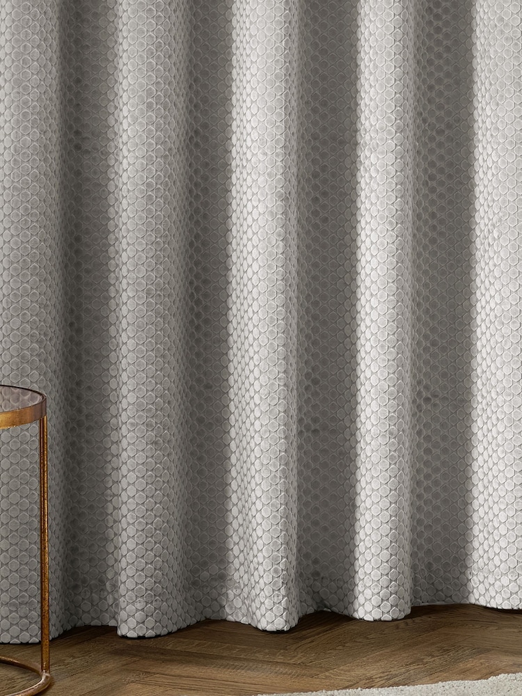Paoletti Silver Neptune Fully Lined Velvet Eyelet Curtains - Image 4 of 4 Paoletti Silver Neptune Fully Lined Velvet Eyelet Curtains - Image 4 of 4