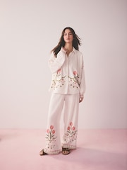 White Embroidered Tulip Textured Button Through Pyjamas - Image 1 of 8