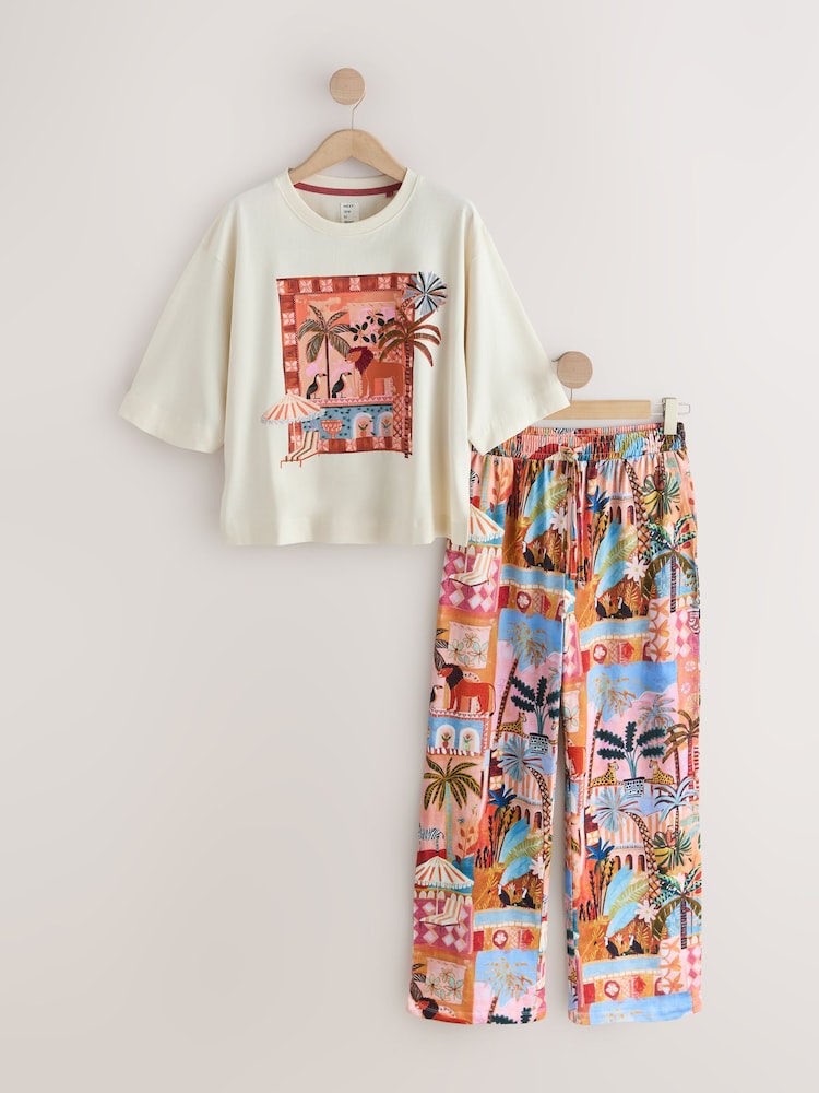 برتقالي برسمة نخيل - بيجاما بكم قصير - صورة 1 من 3