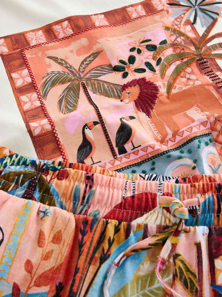 برتقالي برسمة نخيل - بيجاما بكم قصير - صورة 3 من 3