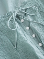 Pale Blue Cotton Embroidered Built up Vest and Wide Leg Floaty Pyjama Bottoms Set - Image 11 of 11