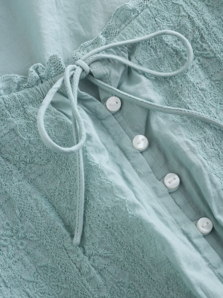 Pale Blue Cotton Embroidered Built up Vest and Wide Leg Floaty Pyjama Bottoms Set - Image 11 of 11