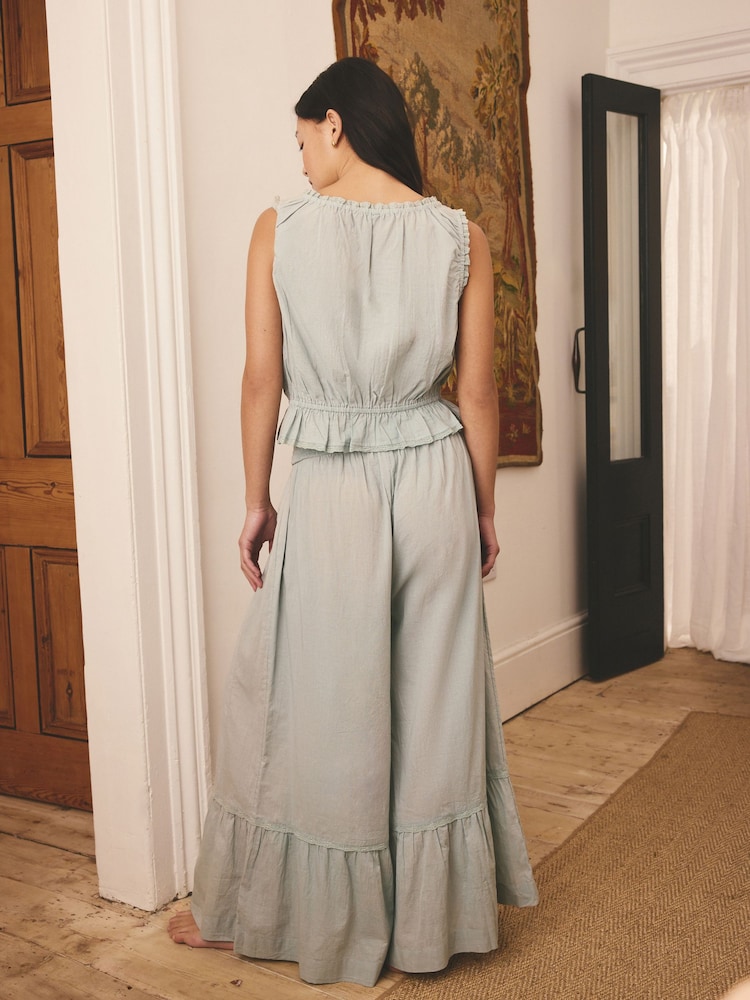 Teal Blue Cotton Embroidered Vest Pyjamas - Image 2 of 6