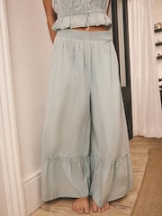 Teal Blue Cotton Embroidered Vest Pyjamas - Image 4 of 6