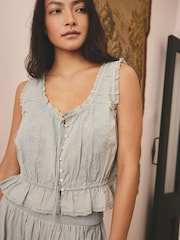 Teal Blue Cotton Embroidered Vest Pyjamas - Image 6 of 6