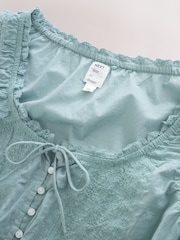 Pale Blue Cotton Embroidered Built up Vest and Wide Leg Floaty Pyjama Bottoms Set - Image 8 of 11