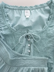 Pale Blue Cotton Embroidered Built up Vest and Wide Leg Floaty Pyjama Bottoms Set - Image 9 of 11