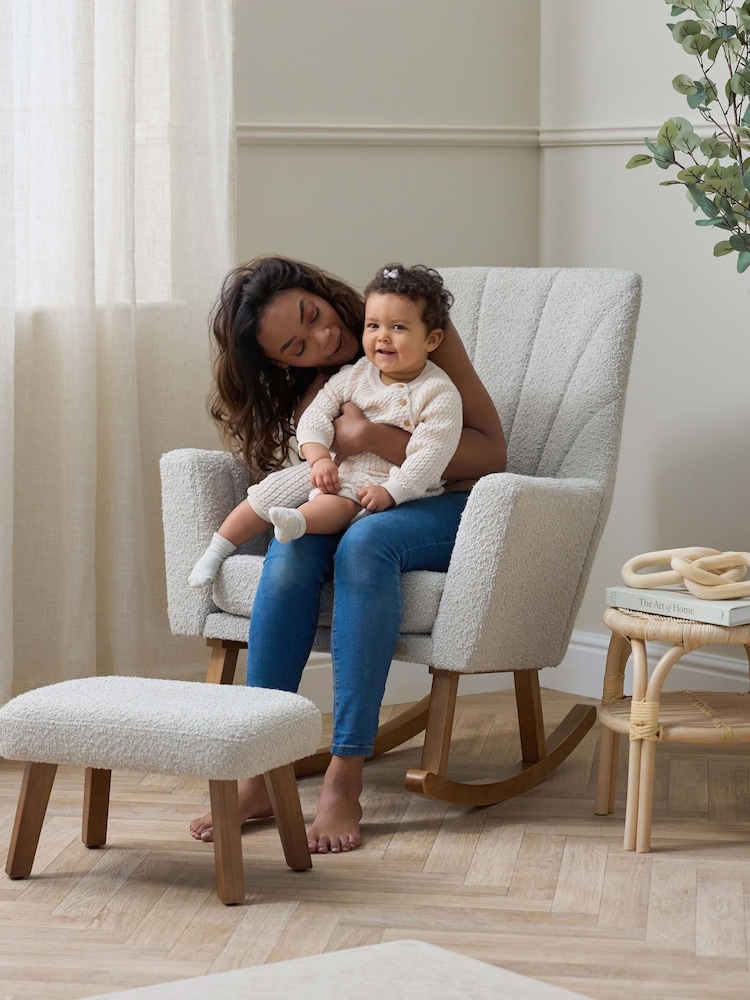Tutti Bambini Boucle Mushroom Jonah Luxe Rocking Nursing Chair & Footstool - Image 5 of 5
