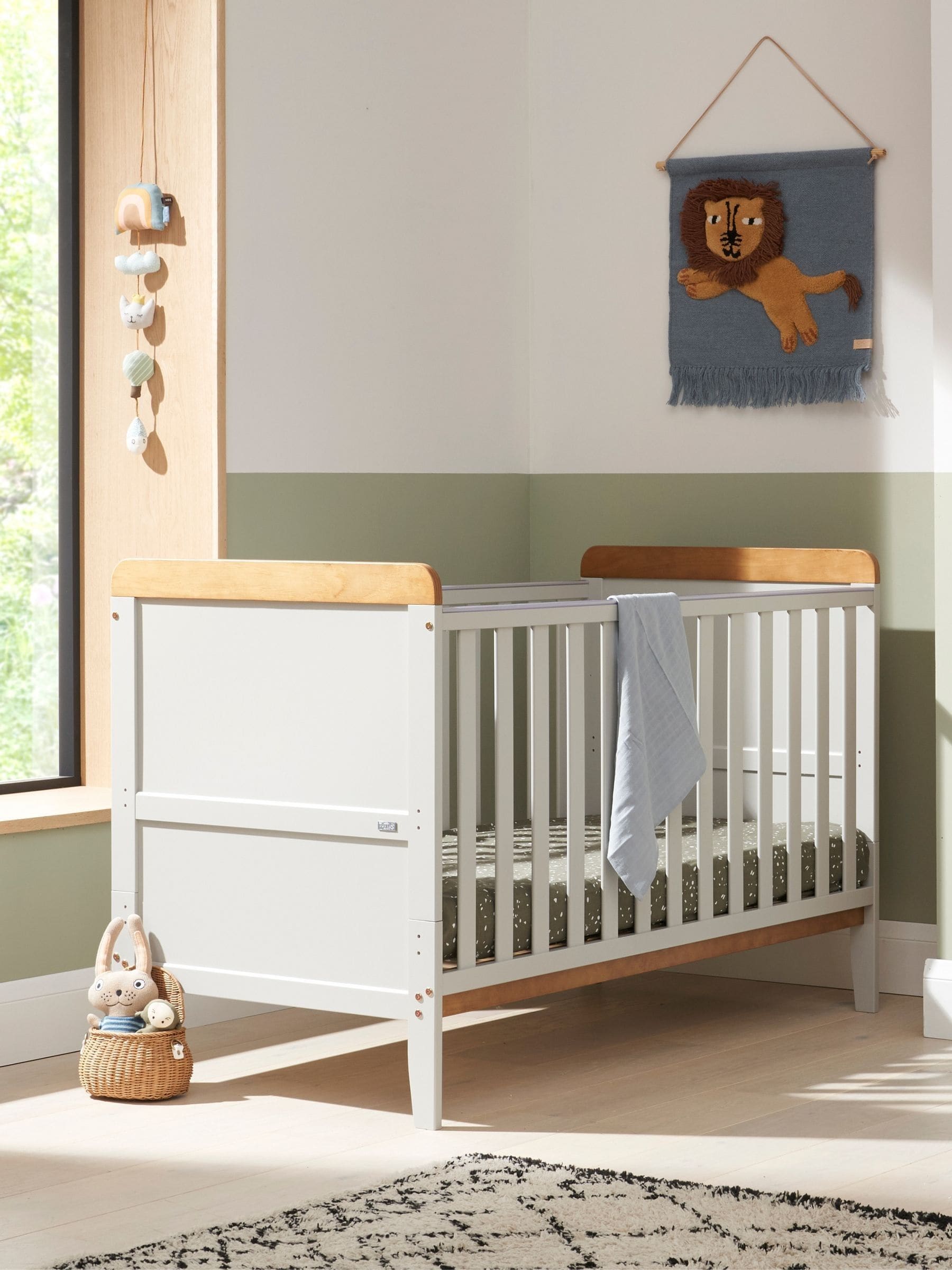 Tutti Bambini Unisex Toddler Dove Grey Oak Rio Cot Bed With Cot Top Changer & Mattress - Image 1