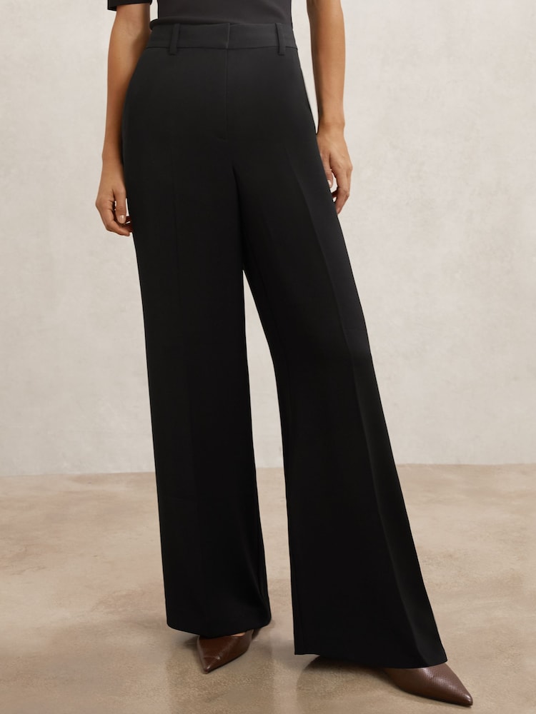 Reiss Black Margeaux Petite Wide-Leg Tailored Trousers - Image 1 of 7 Reiss Black Margeaux Petite Wide-Leg Tailored Trousers - Image 1 of 7