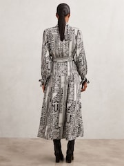 Reiss Black/Ivory Marie Geometric-Print Tie-Neck Dress - Image 5 of 6