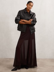 Reiss Chocolate Brown Bexi Sheer Textured Maxi Skirt - Image 3 of 7