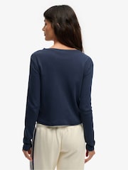 Superdry Navy Athletic Essential Button Down Long Sleeve Top - Image 2 of 7