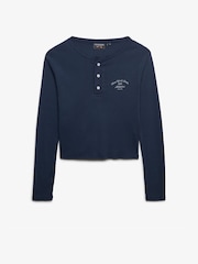 Superdry Navy Athletic Essential Button Down Long Sleeve Top - Image 6 of 7