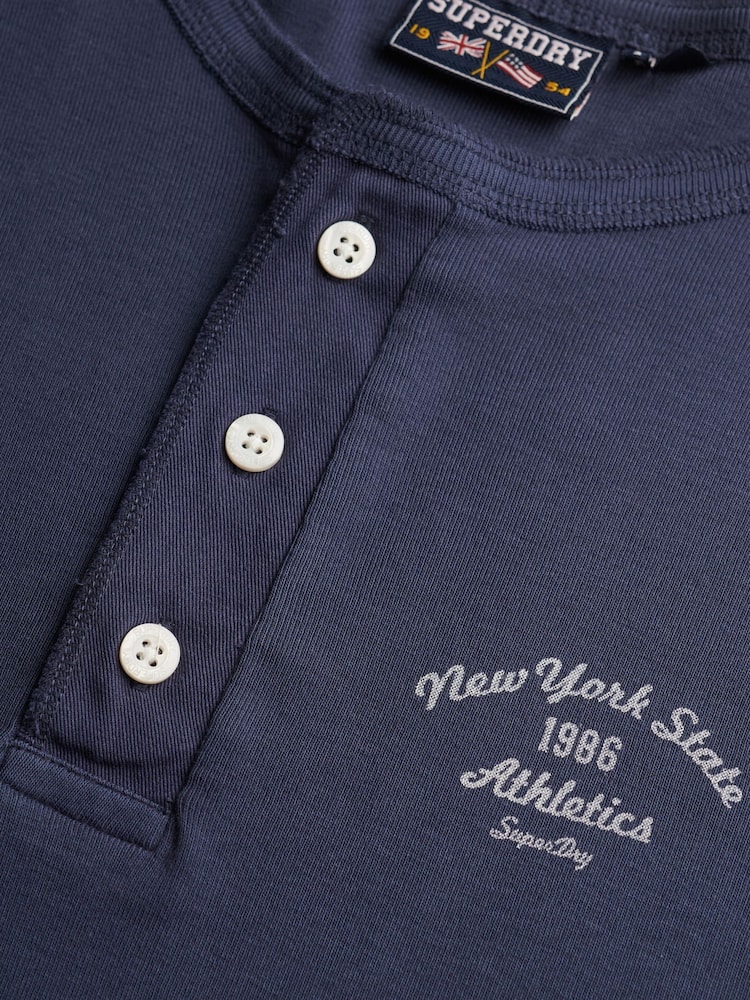 Superdry Navy Athletic Essential Button Down Long Sleeve Top - Image 7 of 7