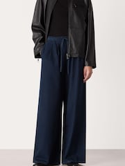 Whistles Blue Cotton Wide Leg Pleat Trousers - Image 1 of 5