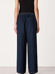 Whistles Blue Cotton Wide Leg Pleat Trousers - Image 2 of 5