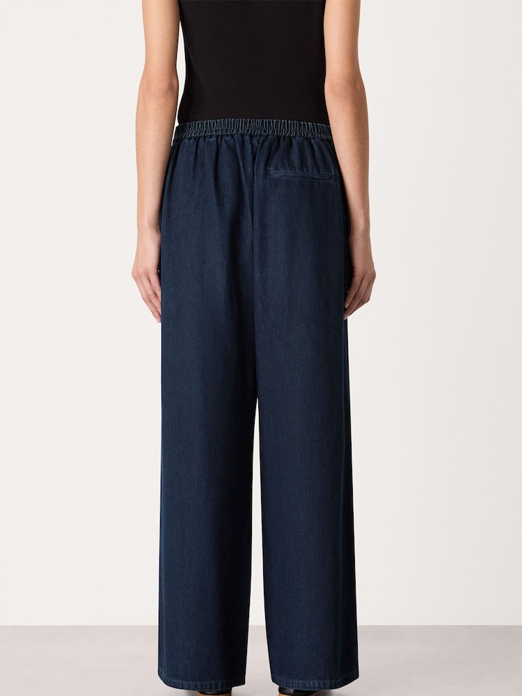 Whistles Blue Cotton Wide Leg Pleat Trousers - Image 2 of 5