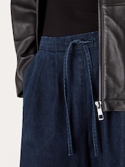 Whistles Blue Cotton Wide Leg Pleat Trousers - Image 4 of 5