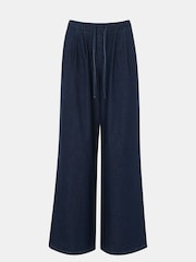 Whistles Blue Cotton Wide Leg Pleat Trousers - Image 5 of 5