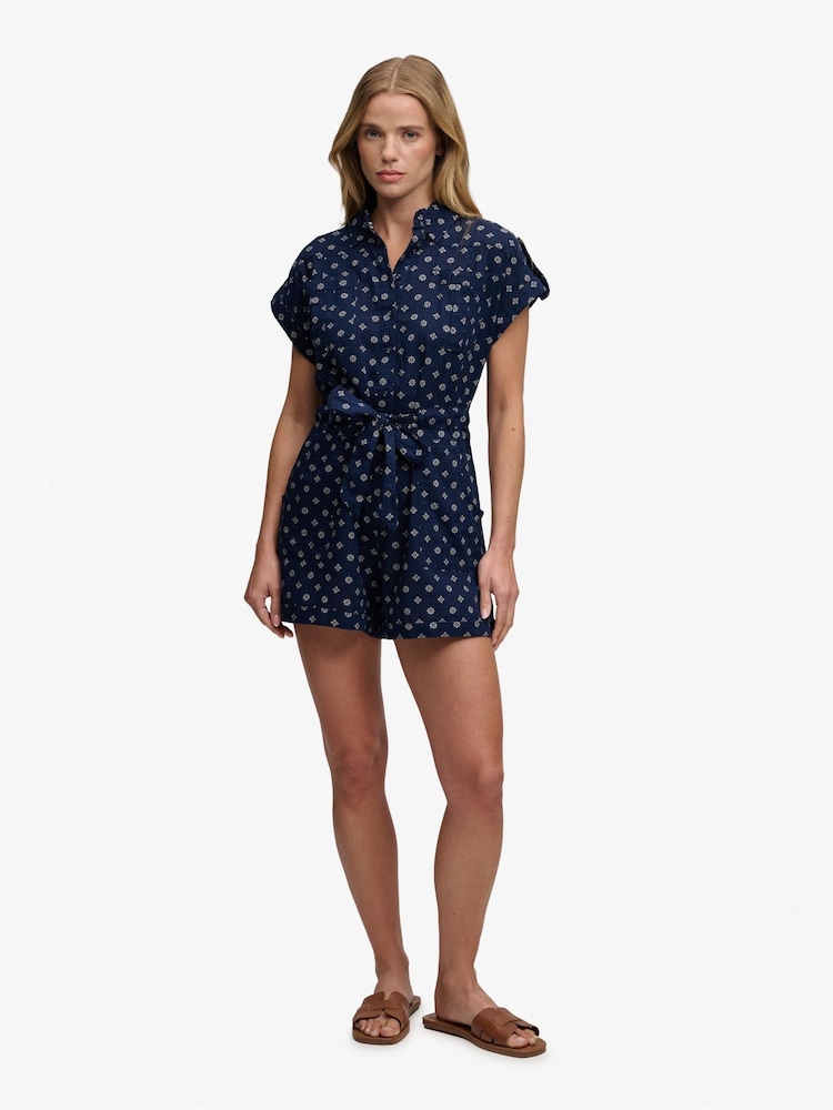 Superdry Navy Geometric Printed Playsuit - Image 1 of 7
