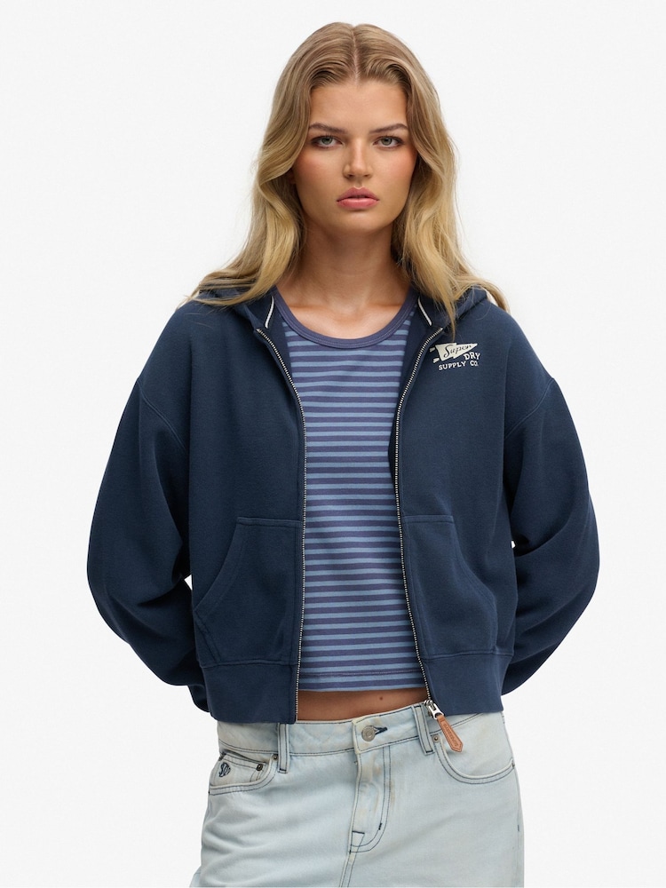 Superdry Navy Heritage Hamptons Zip Through Hoodie - Image 1 of 5