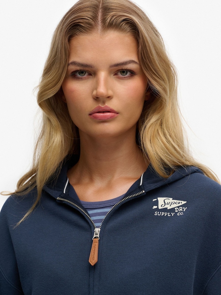 Superdry Navy Heritage Hamptons Zip Through Hoodie - Image 5 of 5