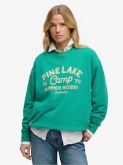 Superdry Green Beach Large Crew Neck Sweat Top - Image 1 of 5