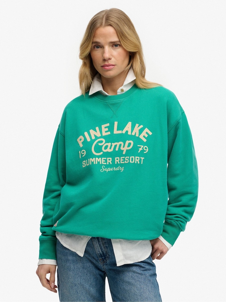 Superdry Green Beach Large Crew Neck Sweat Top - Image 1 of 5