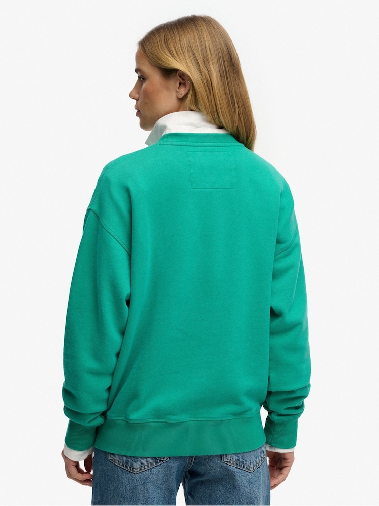 Superdry Green Beach Large Crew Neck Sweat Top - Image 2 of 5