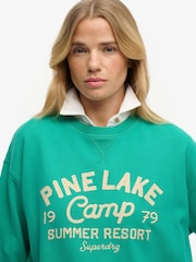 Superdry Green Beach Large Crew Neck Sweat Top - Image 4 of 5