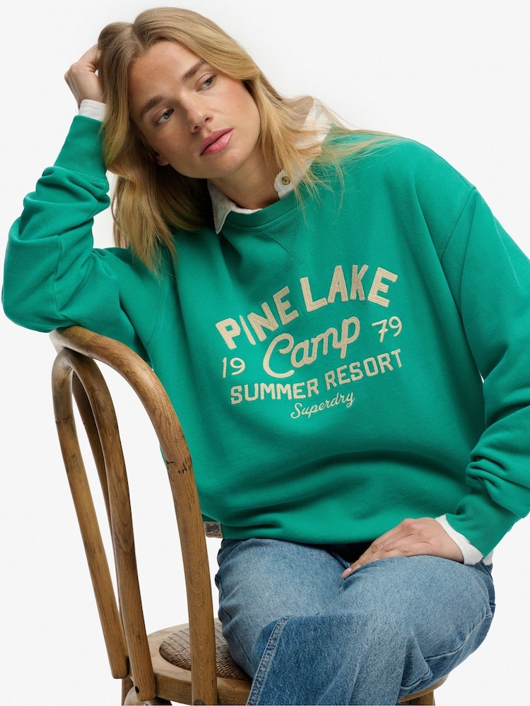 Superdry Green Beach Large Crew Neck Sweat Top - Image 5 of 5