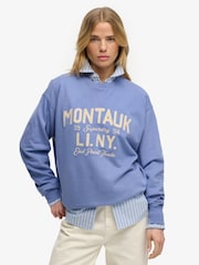 Superdry Blue Beach Large Crew Neck Sweat Top - Image 1 of 5