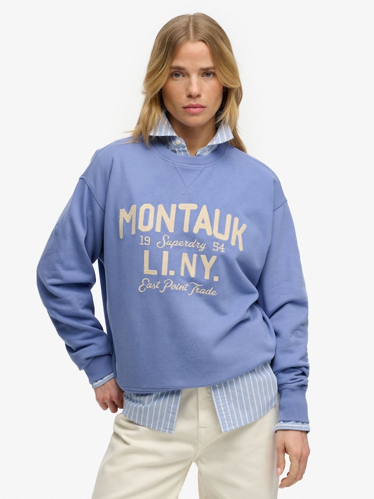 Superdry Blue Beach Large Crew Neck Sweat Top - Image 1 of 5