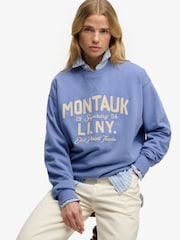 Superdry Blue Beach Large Crew Neck Sweat Top - Image 4 of 5
