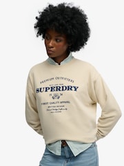 Superdry Beige Luxe Casual Loose Fit Crew Neck Sweatshirt - Image 1 of 7
