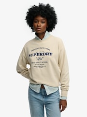 Superdry Beige Luxe Casual Loose Fit Crew Neck Sweatshirt - Image 2 of 7