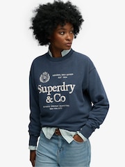 Superdry Navy Luxe Casual Loose Fit Crew Neck Sweatshirt - Image 1 of 7