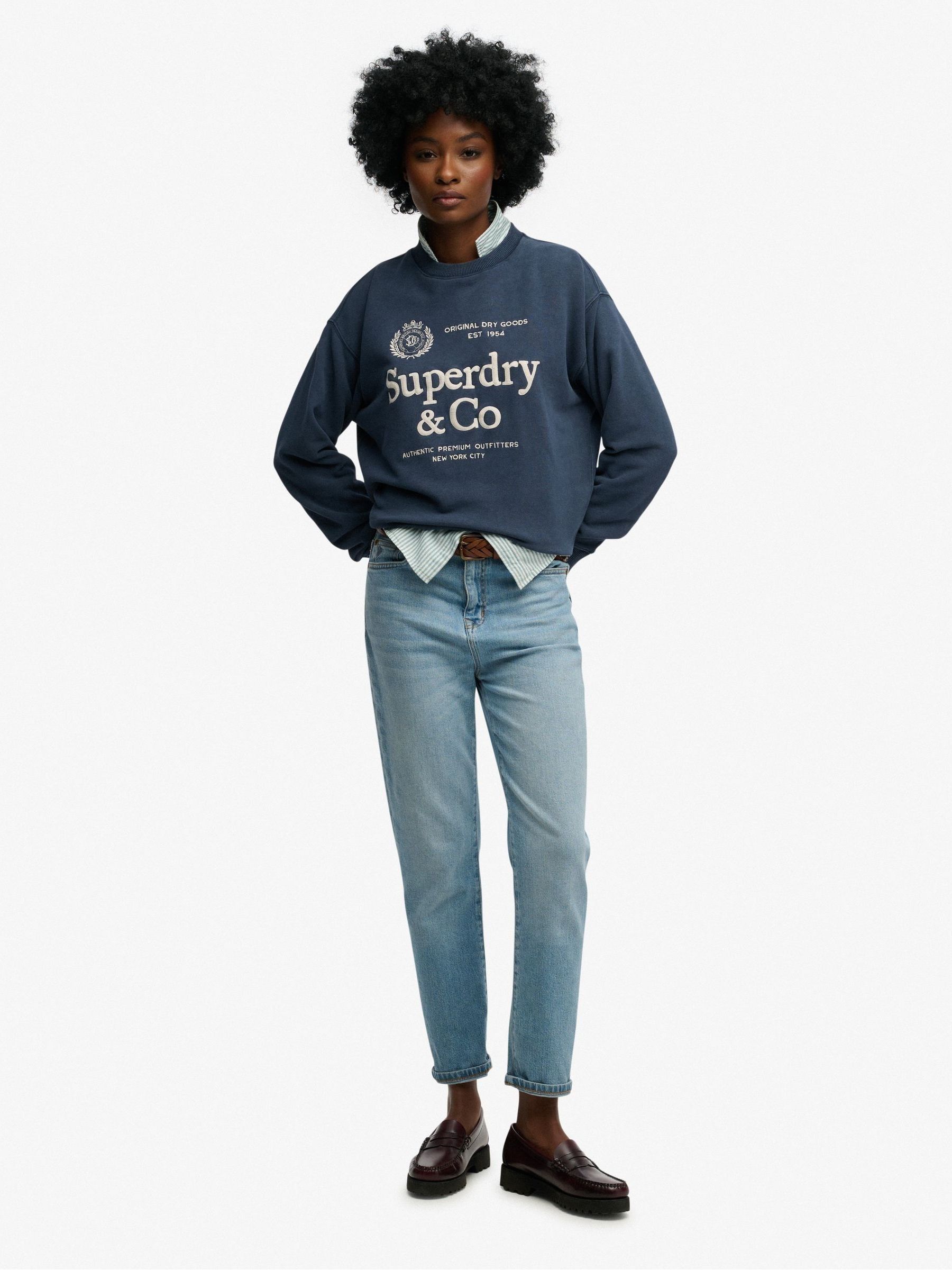 Buy Superdry Navy Luxe Casual Loose Fit Crew Neck Sweatshirt from