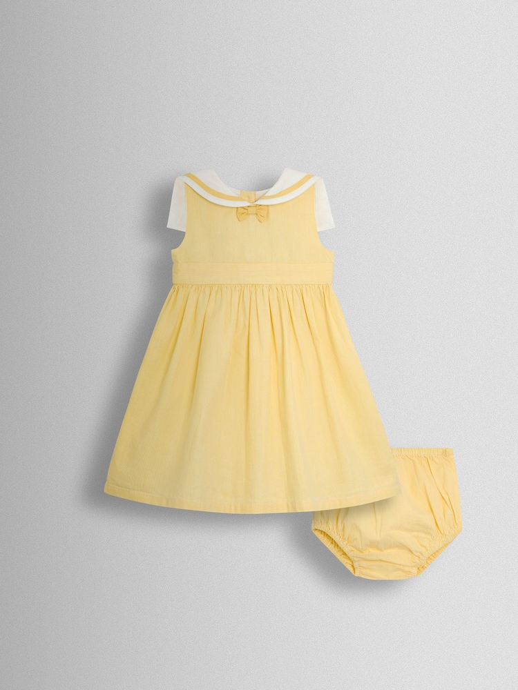 JoJo Maman Bébé Light Yellow Sailor Stripe Party Dress - Image 1 of 6
