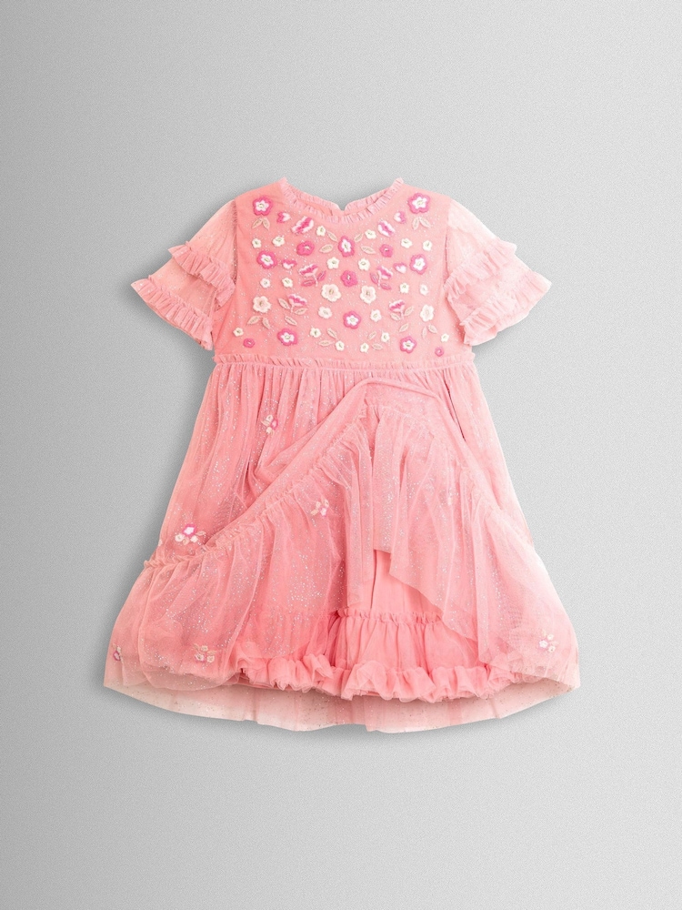 JoJo Maman Bébé Light Pink Floral Embroidered Tiered Tulle Party Dress - Image 2 of 4 JoJo Maman Bébé Light Pink Floral Embroidered Tiered Tulle Party Dress - Image 2 of 4