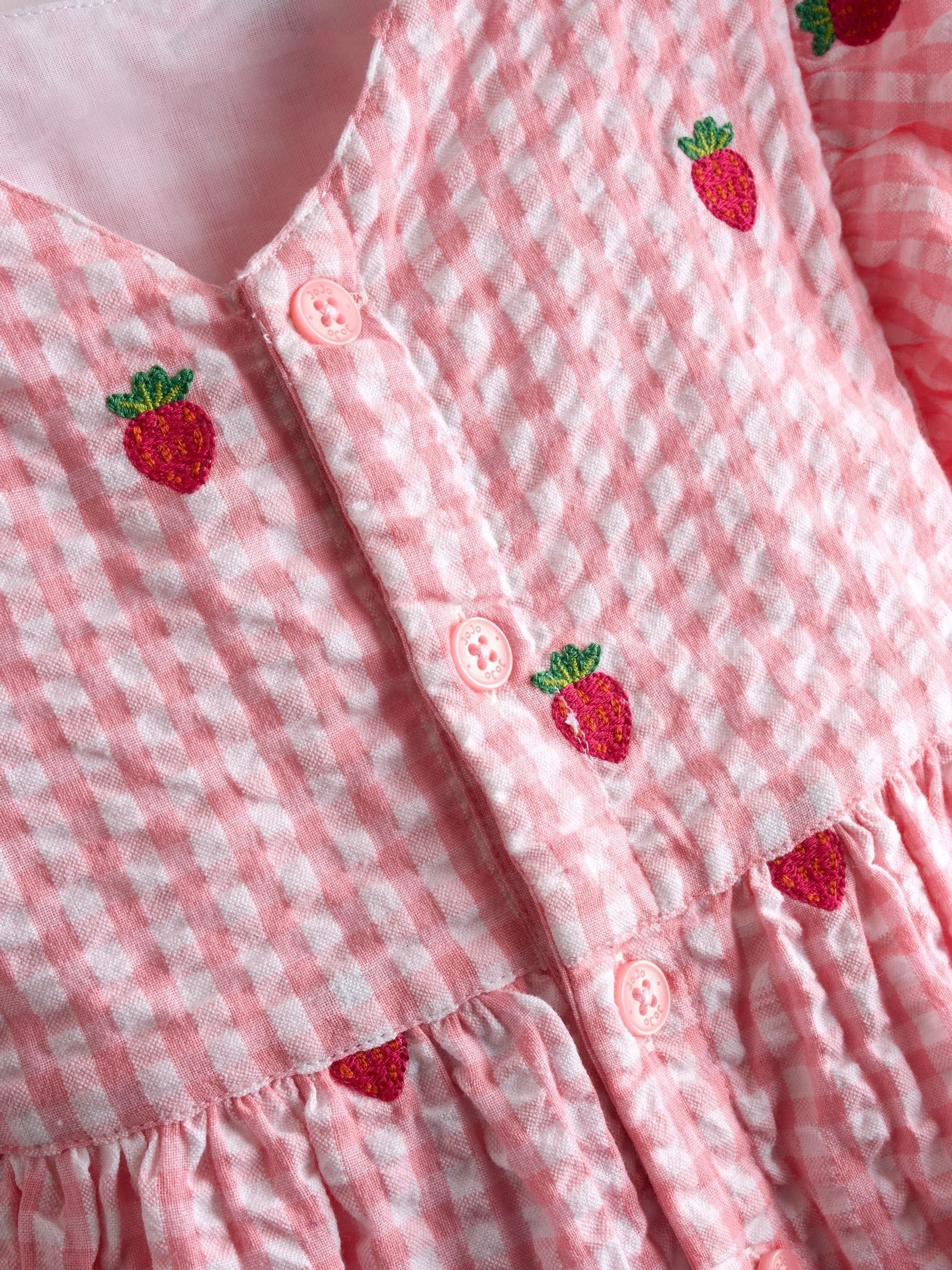 Buy JoJo Maman Bébé Pink Gingham Strawberry Embroidered Frill