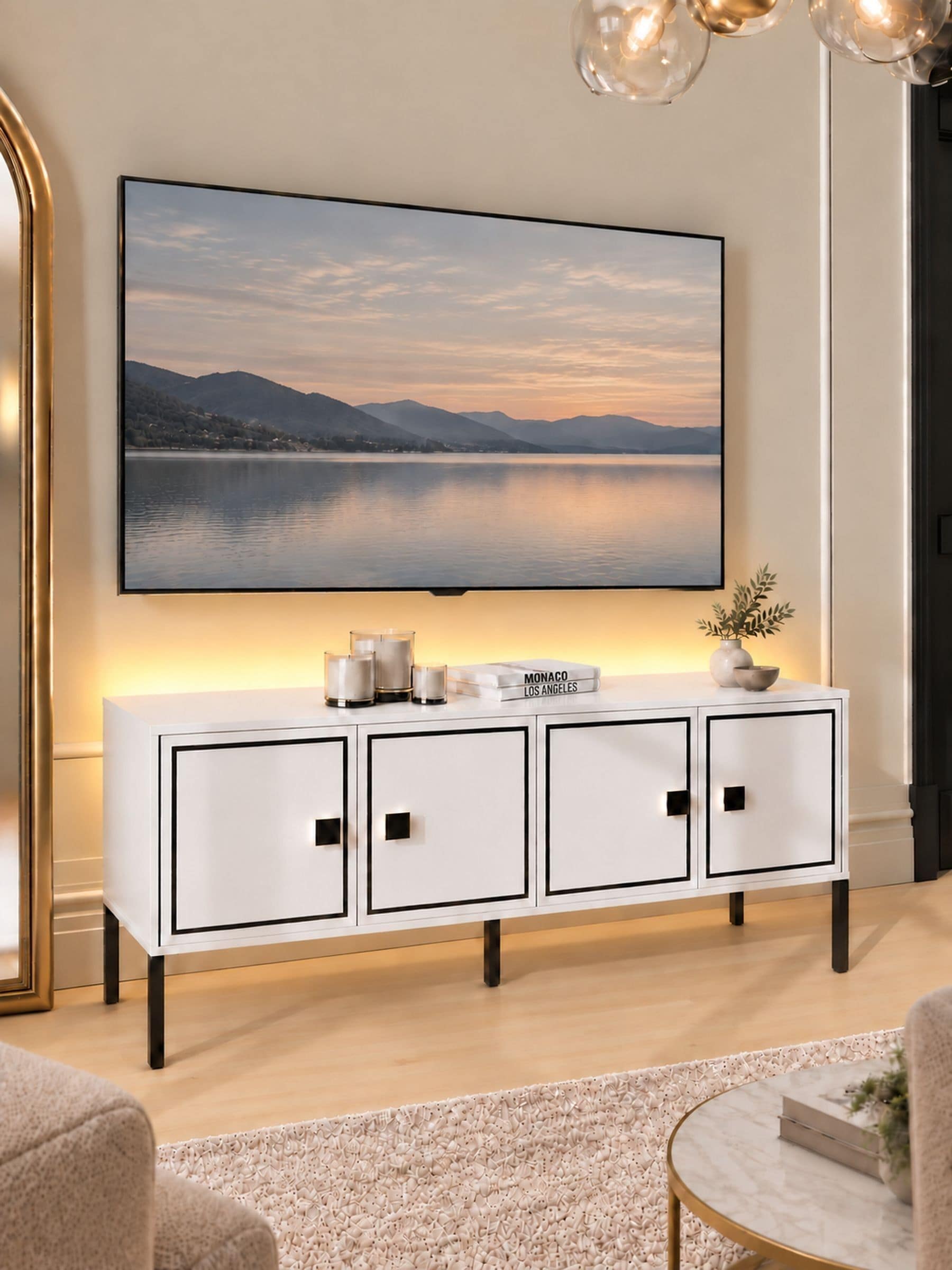 Frank Olsen Unisex White Large Mia 4 Door Tv Unit Cabinet
