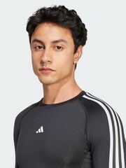 adidas Black Techfit Compression Training 3-Stripes Long Sleeve Top - Image 3 of 4