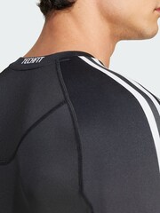 adidas Black Techfit Compression Training 3-Stripes Long Sleeve Top - Image 4 of 4