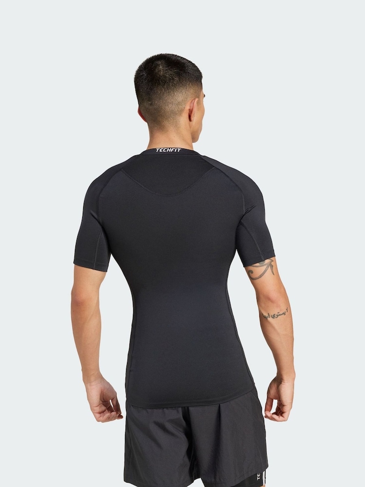 adidas Black Techfit Compression Training 3-Stripes T-Shirt - Image 2 of 4
