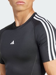 adidas Black Techfit Compression Training 3-Stripes T-Shirt - Image 3 of 4